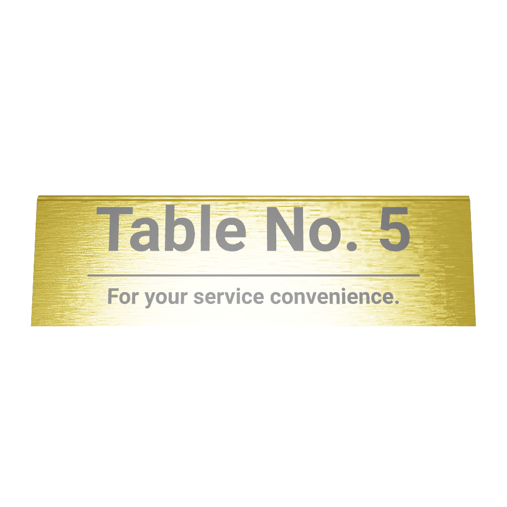 Stainless steel table tent POP plate, gold, 150×43×50mm
