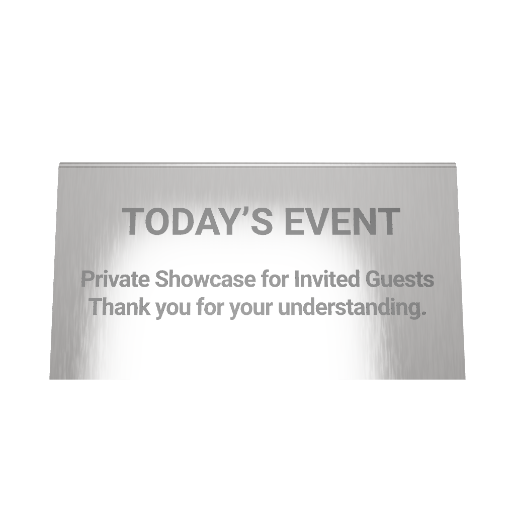 Stainless steel table tent POP plate, silver, 130×60×75mm
