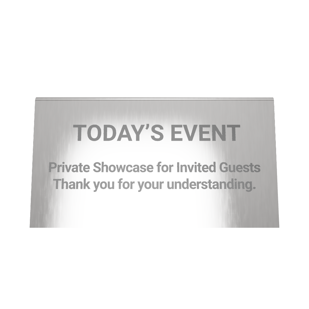 Stainless steel table tent POP plate, silver, 130×60×75mm
