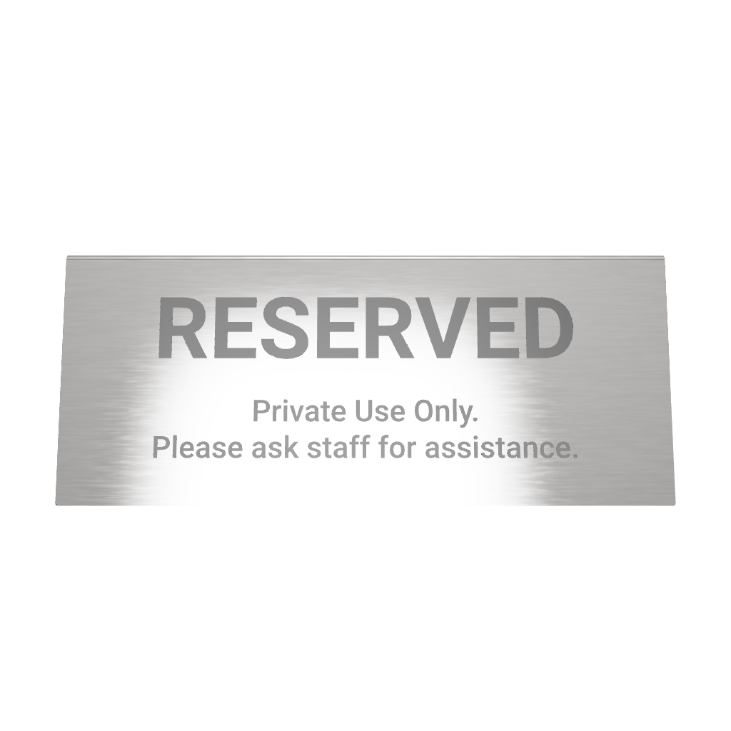 Stainless steel table tent POP plate, silver, 150×55×65mm
