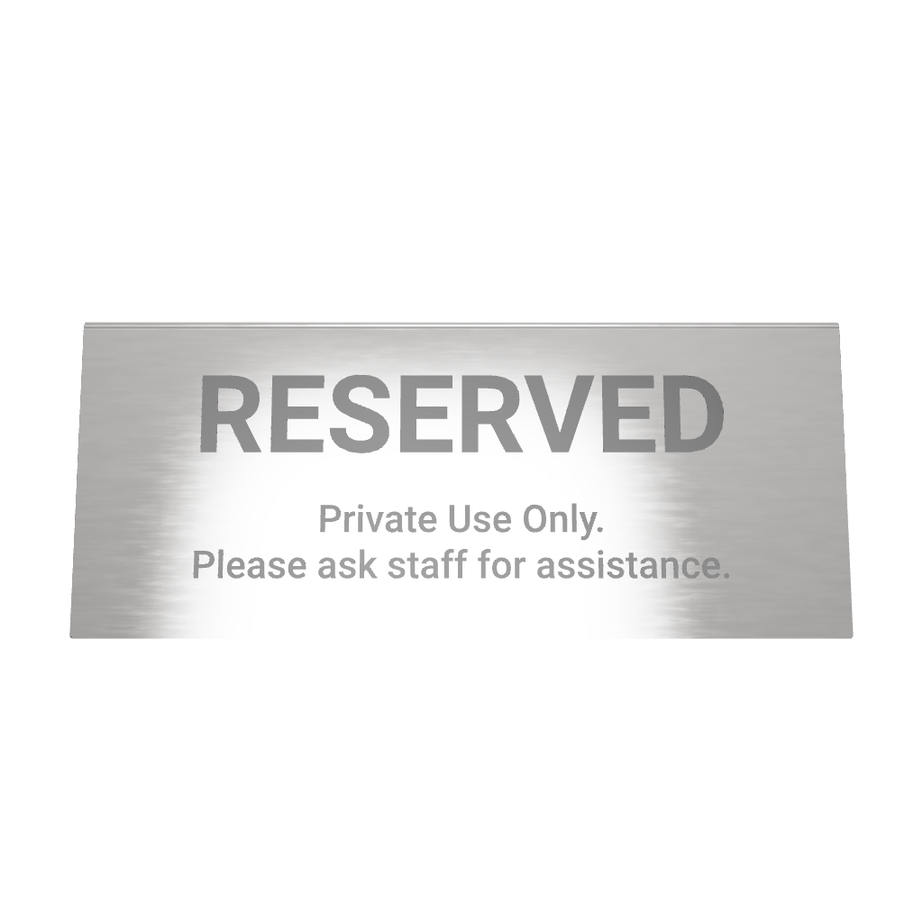 Stainless steel table tent POP plate, silver, 150×55×65mm
