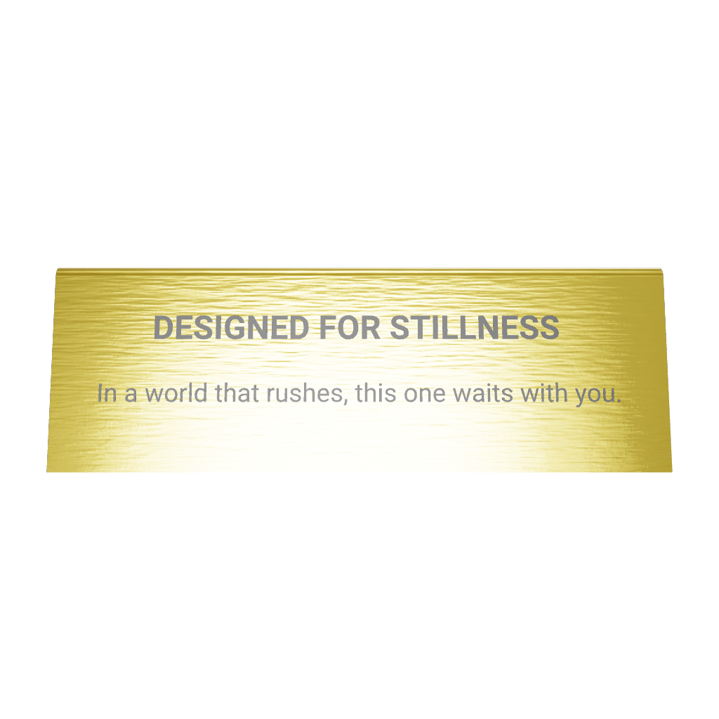 Stainless steel table tent POP plate, gold, 110×33×40mm
