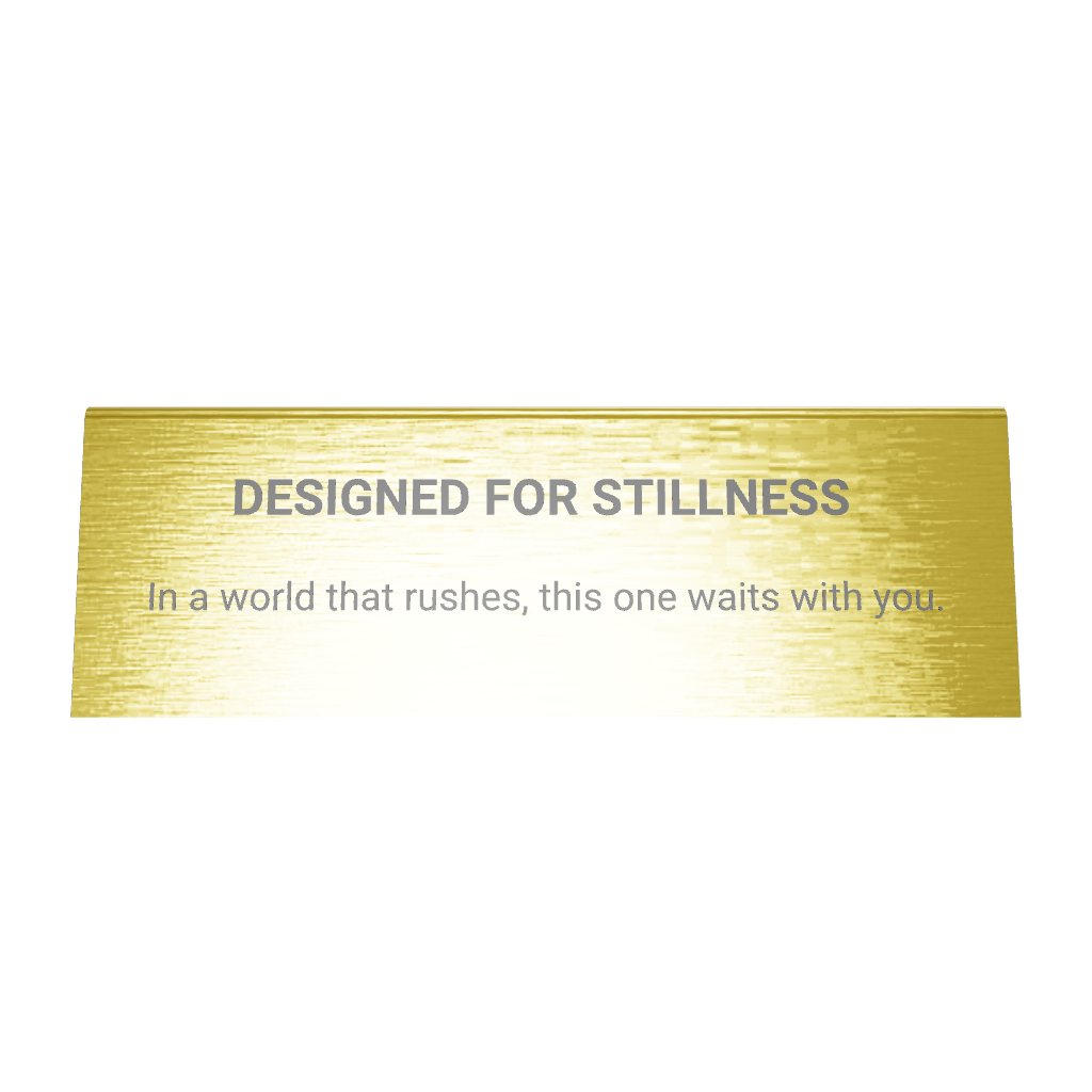 Stainless steel table tent POP plate, gold, 110×33×40mm
