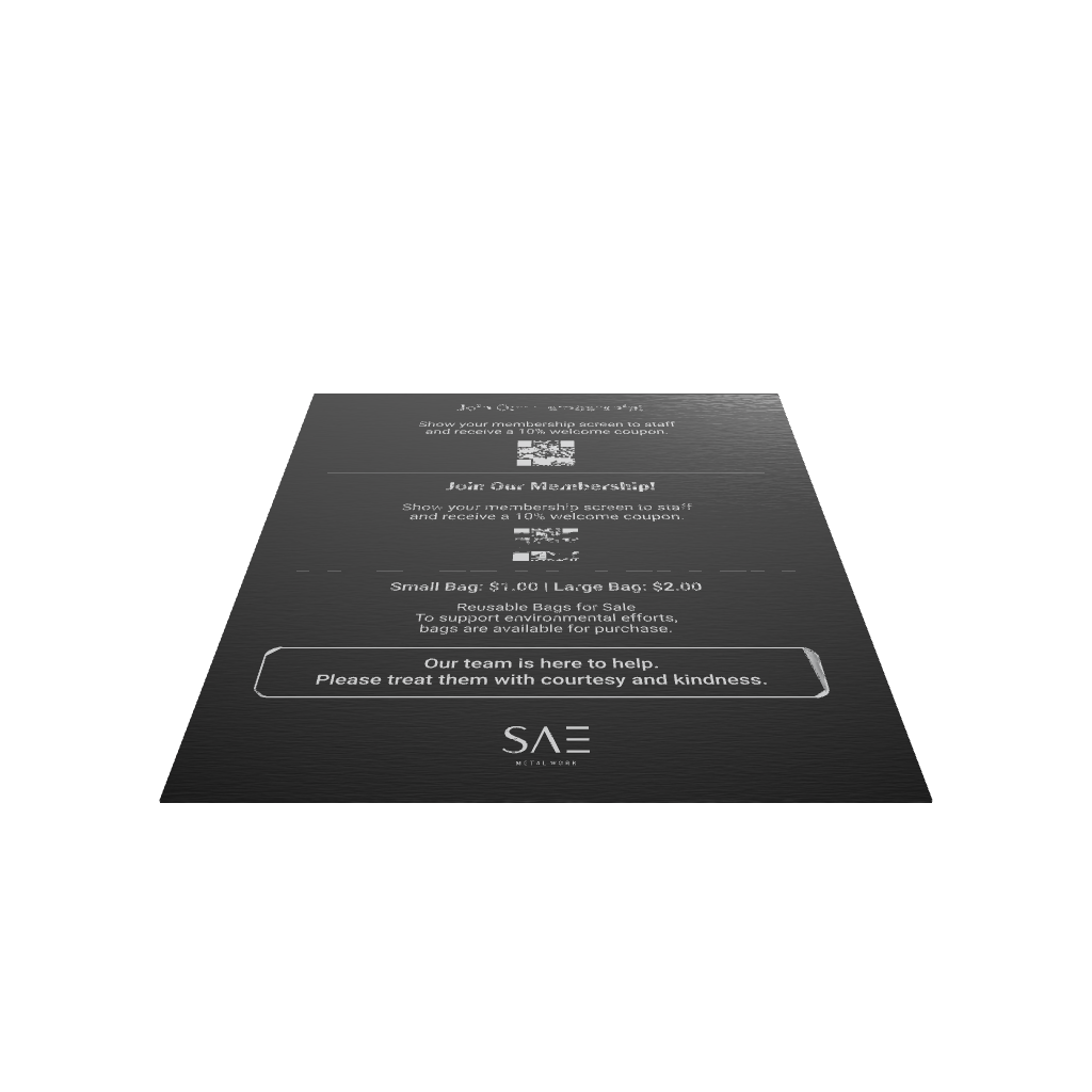 Stainless steel freestanding A4 tabletop sign, black, 240×80×320mm
