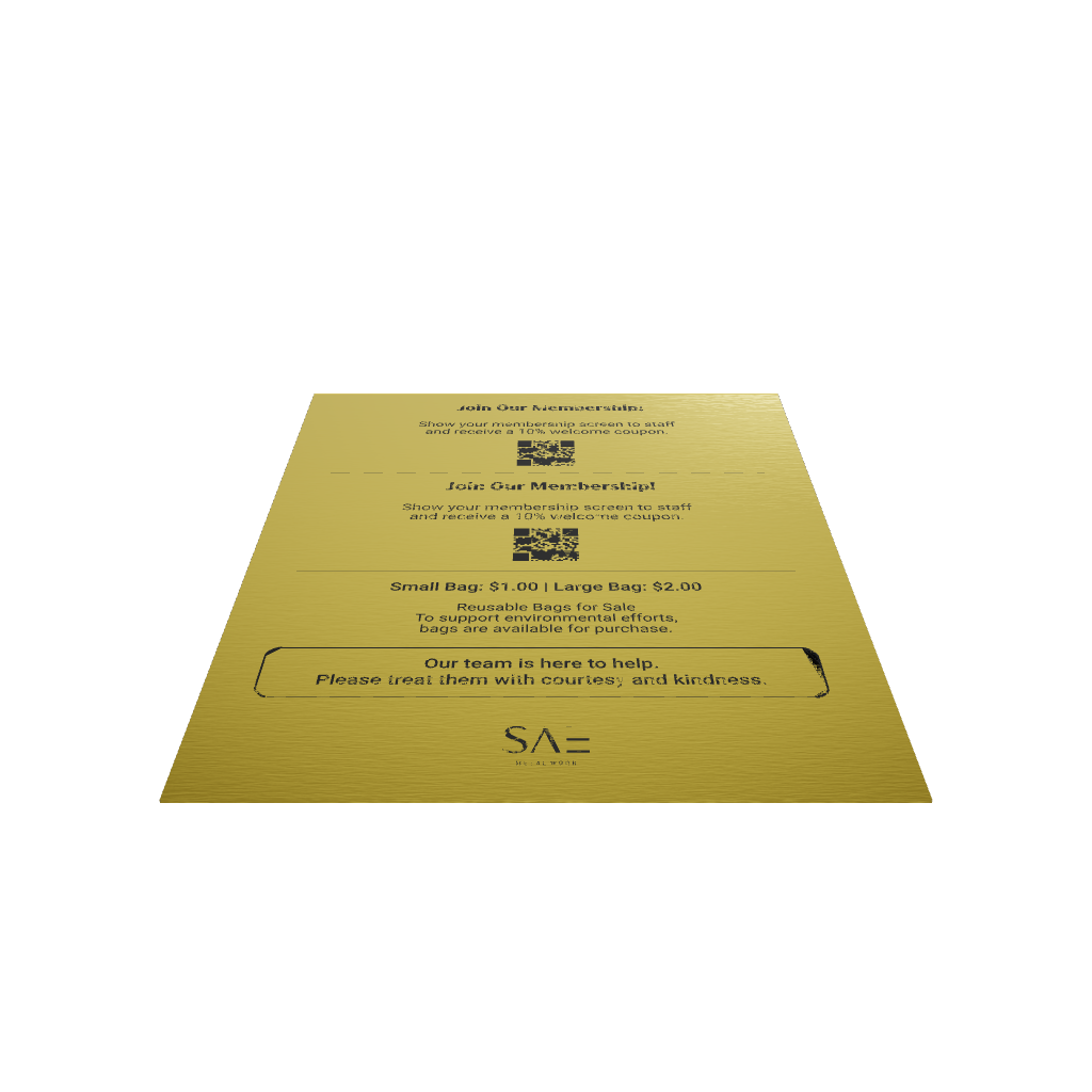 Stainless steel freestanding A4 tabletop sign, gold, 240×80×320mm
