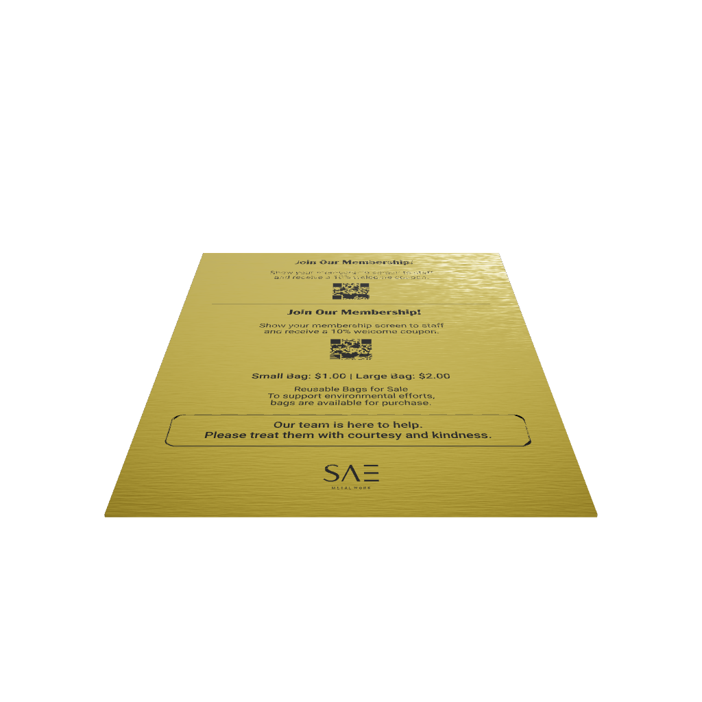 Stainless steel freestanding POP plate, gold, 170×60×230mm
