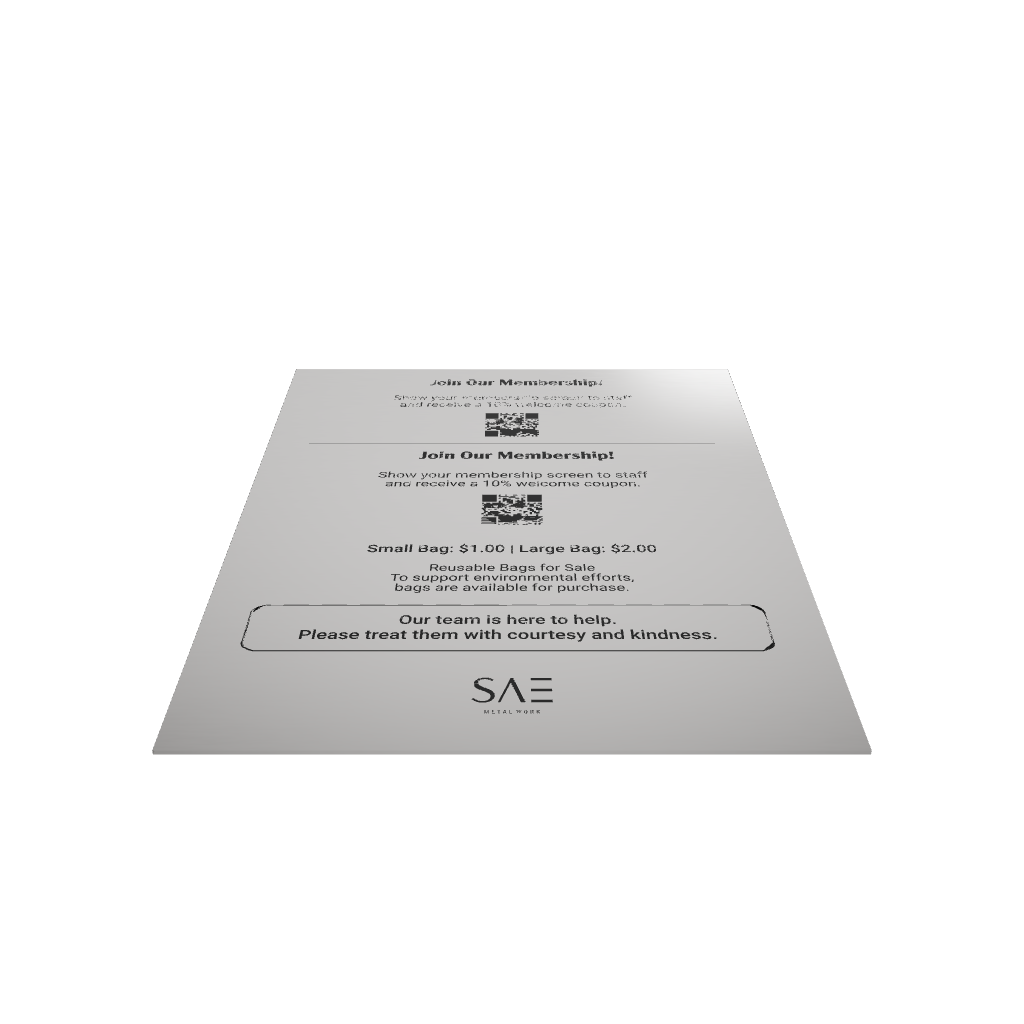 Stainless steel freestanding POP plate, silver, 170×60×230mm
