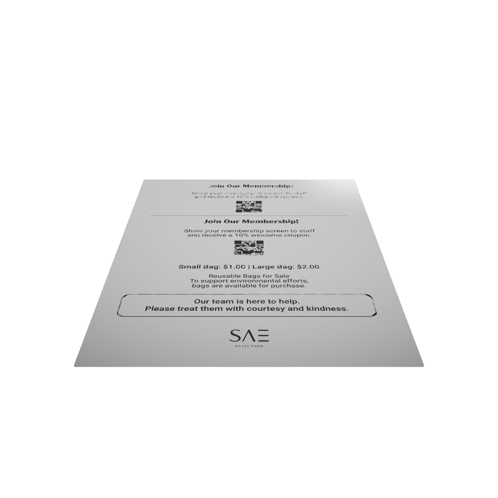 Stainless steel freestanding A5 tabletop sign, silver, 170×60×230mm
