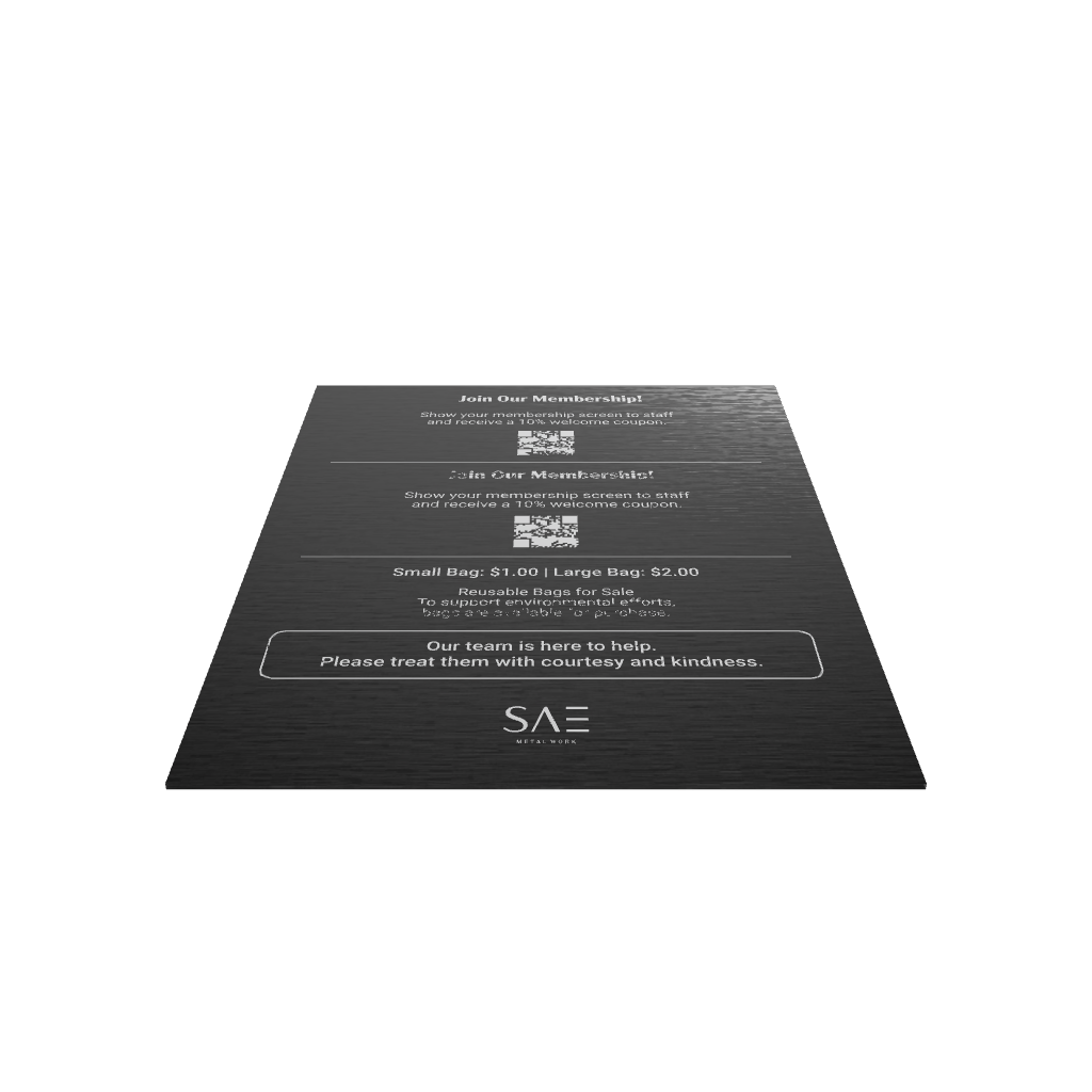 Stainless steel freestanding A6 POP plate, black, 125×50×170mm
