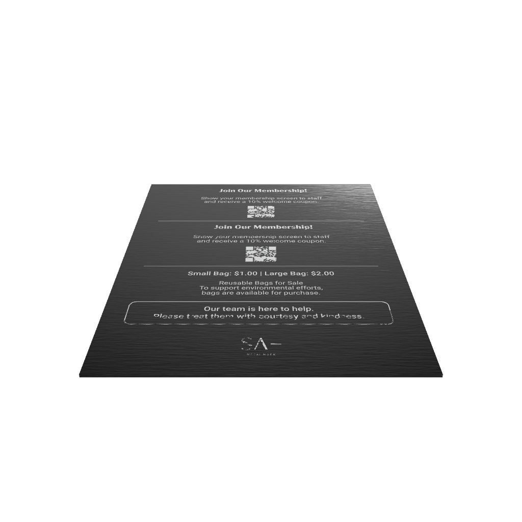 Stainless steel freestanding A6 tabletop sign, black, 125×50×170mm

