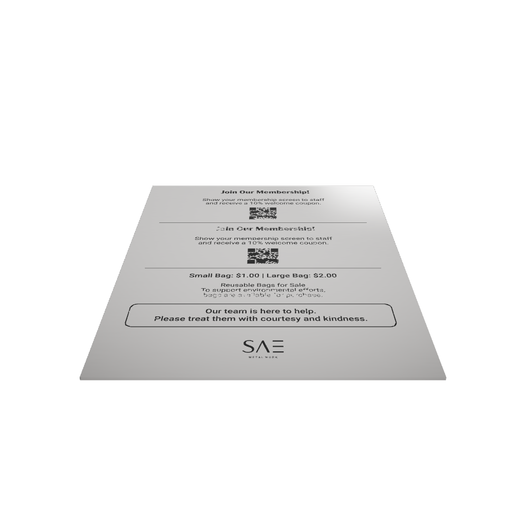 Stainless steel freestanding A6 tabletop sign, silver, 125×50×170mm
